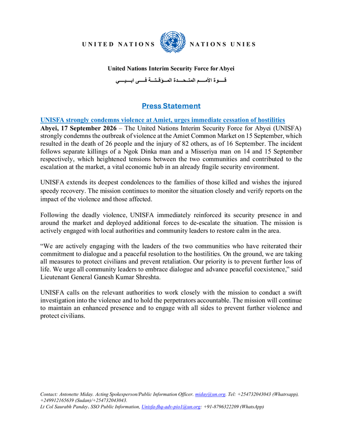 ReliefWeb preview of UNISFA Amiet statement PDF